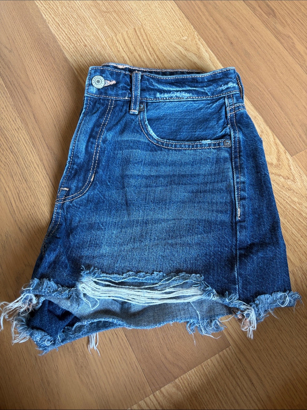 American Eagle Outfitters Distressed Dark Blue Denim Shorts